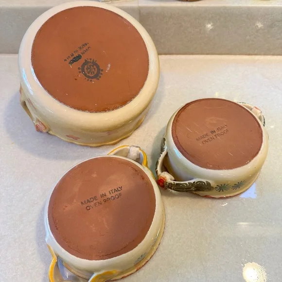 Set of 3 Italica arts oven safe hand painted casserole dishes.